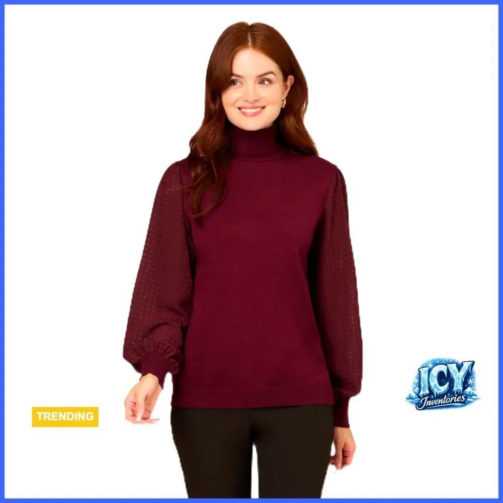 Long Sleeve Turtleneck Pullover Sweater Woven Textured Knit